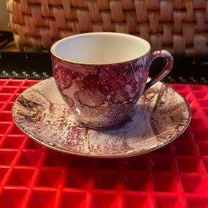 VINTAGE PINKISH DEMITASSE TEACUP AND SAUCER